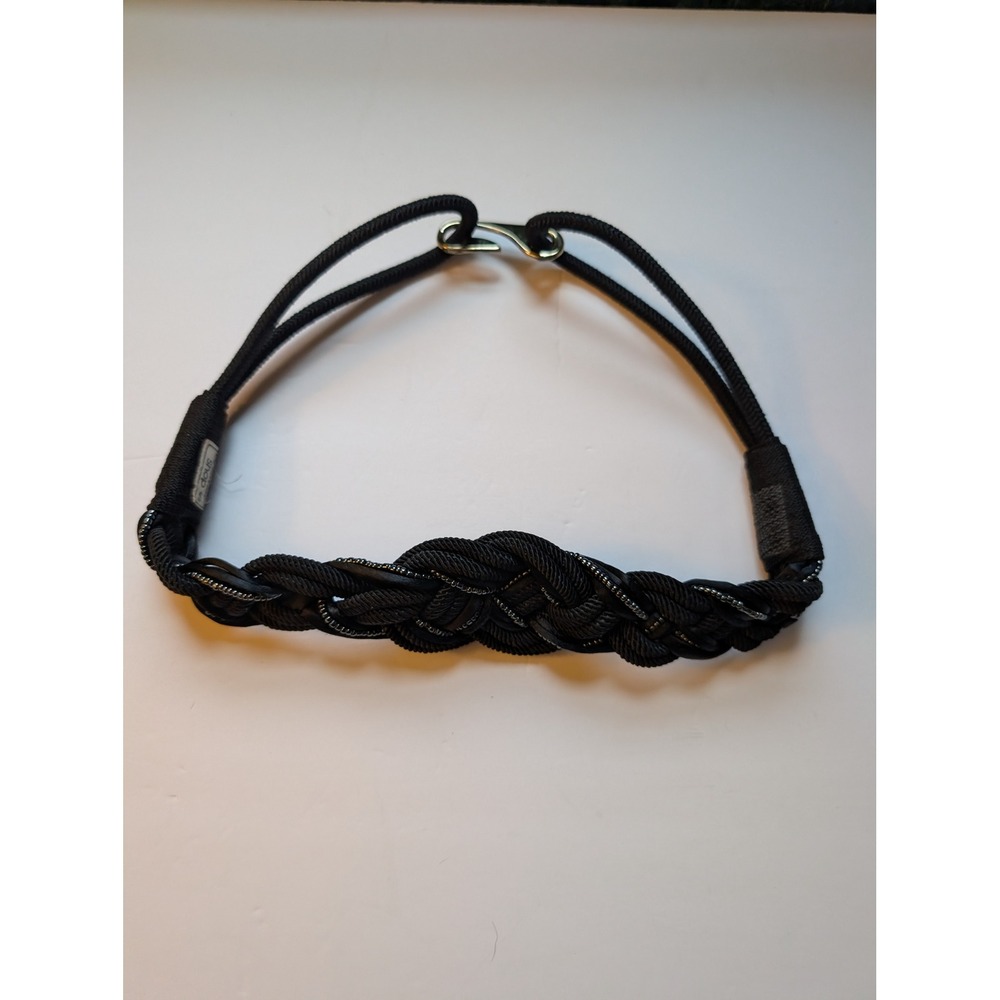 Vintage Leather Shop Black Braided Cord Nautical Knot Elastic Belt Gold Hook S